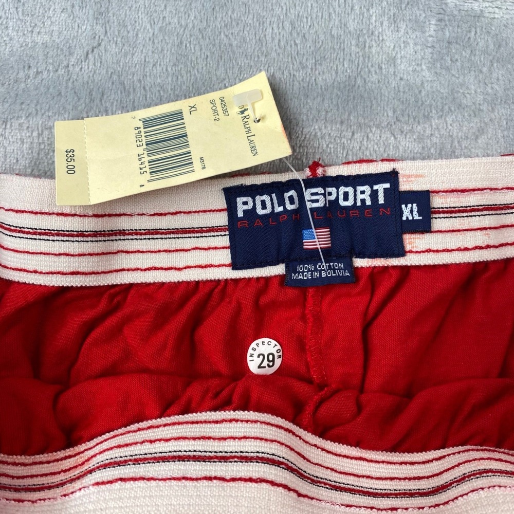 Vintage Polo Sport Ralph Lauren Red Knit Shorts Mens XL Vintage 90s Cotton - Picture 4 of 9
